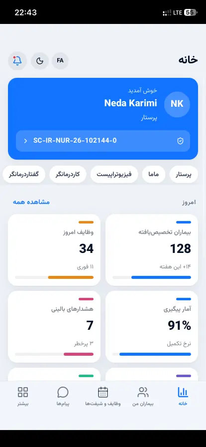الشاشة الشخصية للمناوبة بملف وملخصات يومية مصطنعة