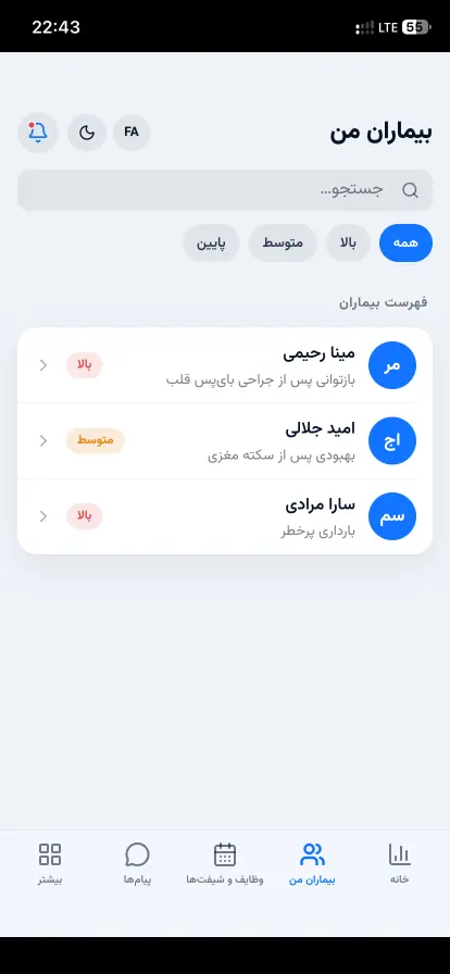 قائمة المرضى المعينين بأسماء وحالات مصطنعة